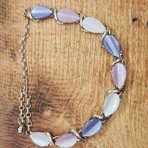 VINTAGE 50s Pink Purple Stone Leaves Choker‎ Link Necklace